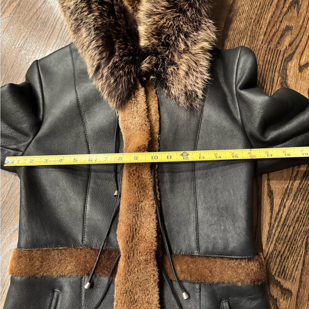 Women's Brown 💯% genuine shearling Fur Trim Coat - Picture 9 of 13